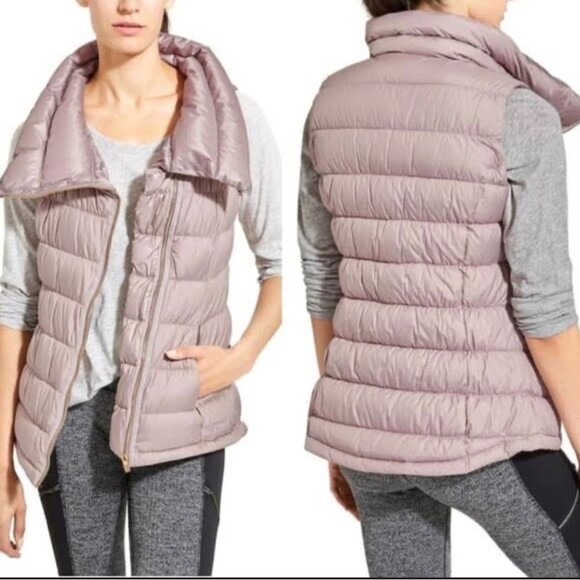 Athleta Downabout Goose Down Puffer Vest Cardamom Spice Dusty Pink Gold Small - Picture 1 of 14
